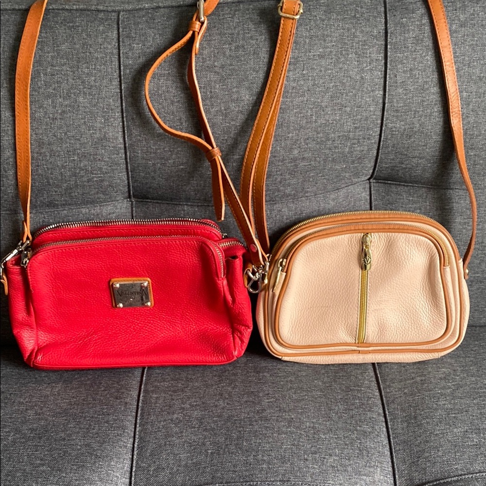 Valentina, leather Red and Cream Women's Crossbody Bags